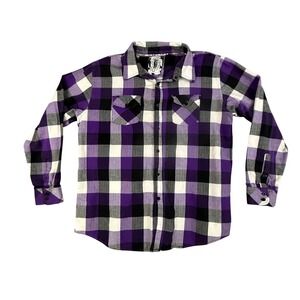 Ocean Current Mens XL Buffalo Plaid Flannel Button Down Shirt Purple Black White